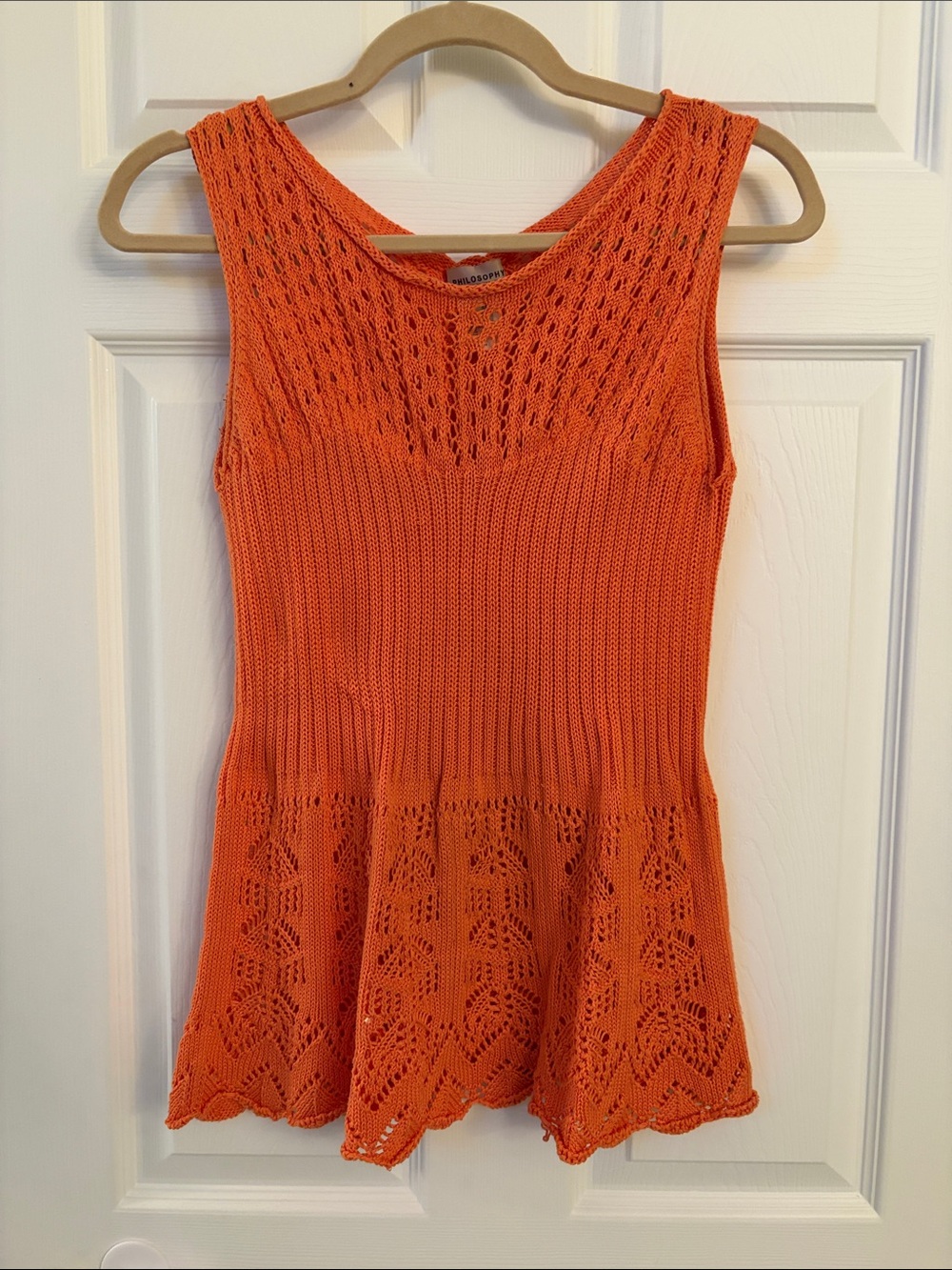 Philosophy Di Alberta Ferretti Sleeveless Orange Knit Peplum Top